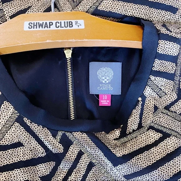 VINCE CAMUTO sequin gold beaded shift dress black - Picture 3 of 3